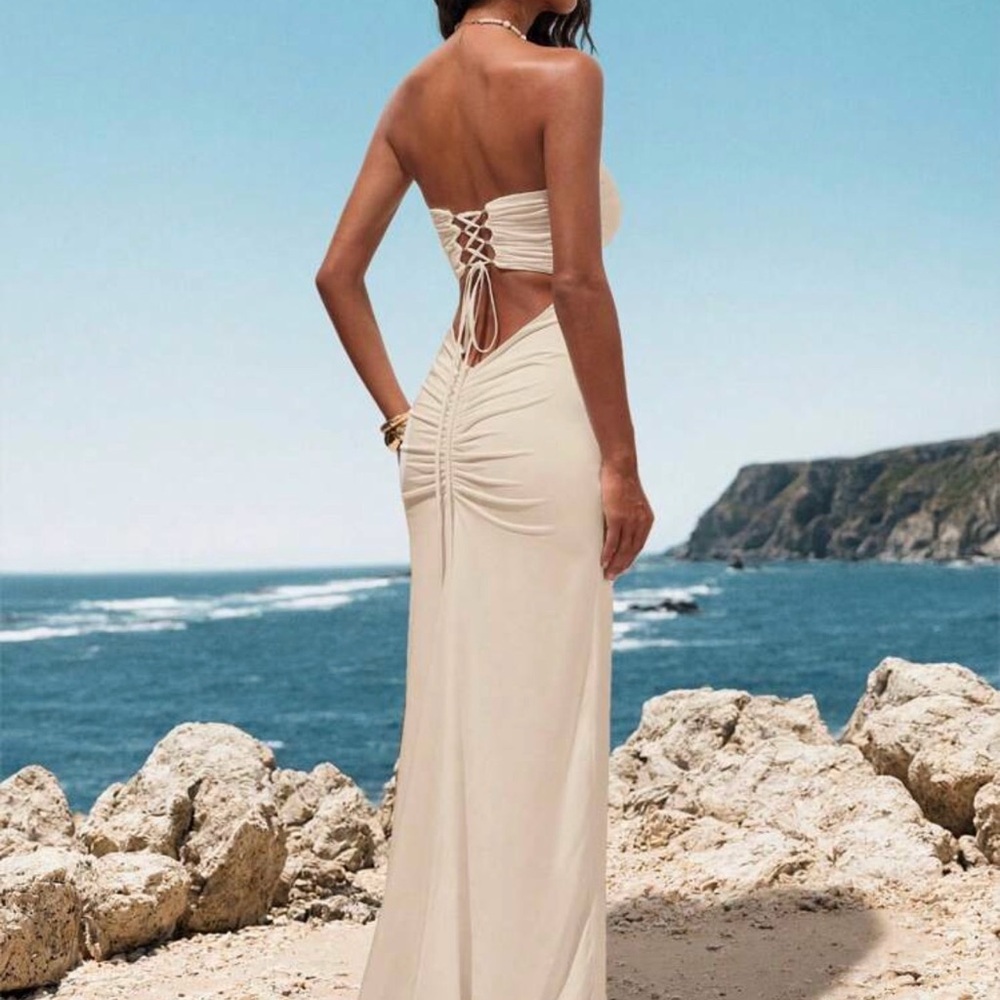 Elegant Cream Strapless Maxi Dress